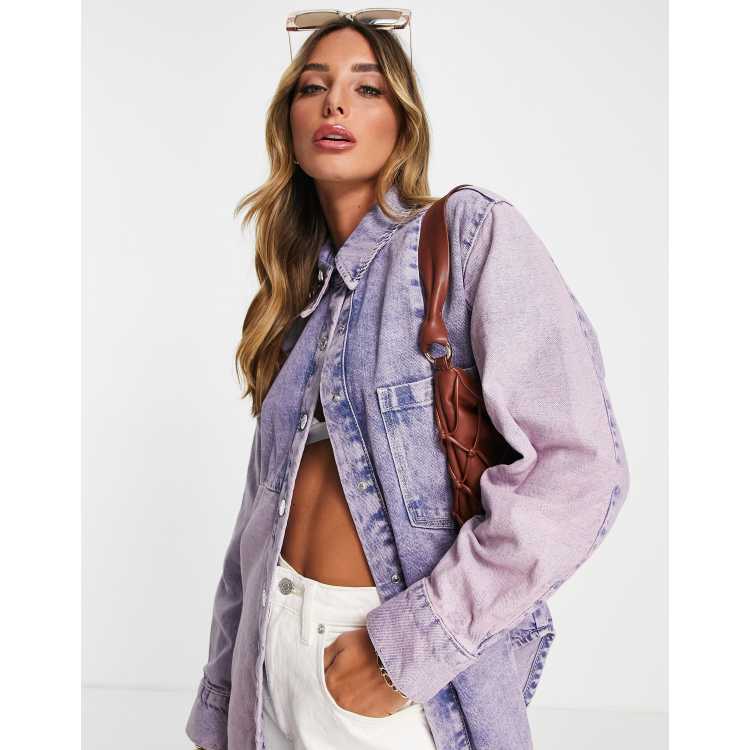 Sobrecamisa vaquera morada con dise o lavado de Mango ASOS