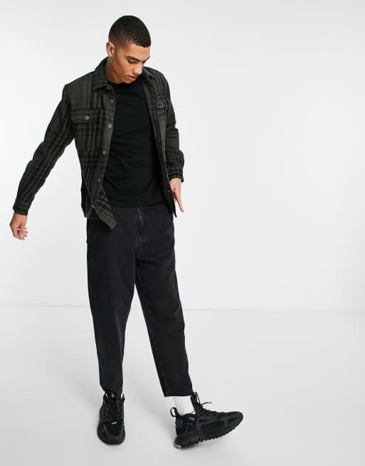 Sobrecamisa verde a cuadros de corte extragrande con acabado - Main Image