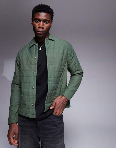 Sobrecamisa verde guateada de corte cuadrado con cuello de solapas de ASOS DESIGN - view 1