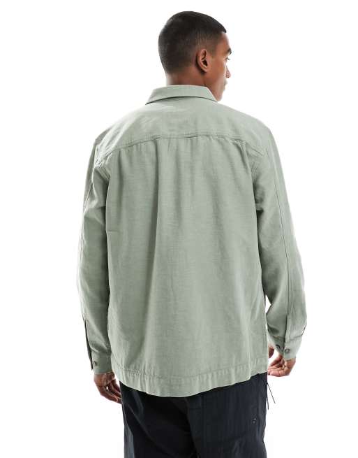 Sobrecamisa verde salvia con detalle de bolsillo de mezcla de lino de ONLY & SONS, 2 de 4