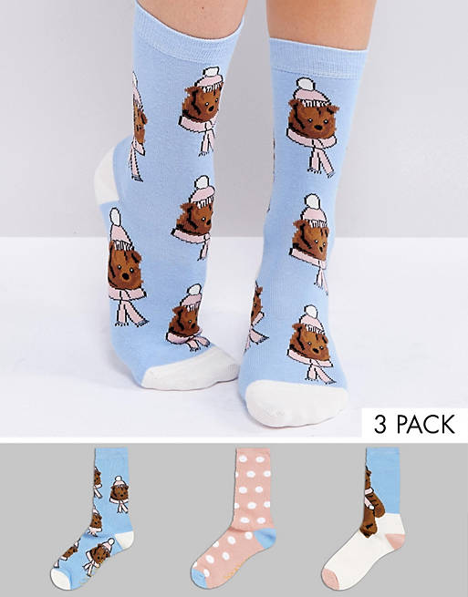 Sock Shop 3 Pack Holidays Bear Socks