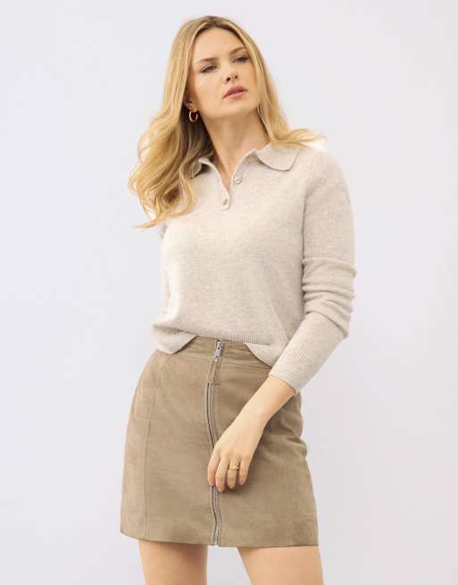 Soft touch real suede mini skirt with zip detail, 2 of 5