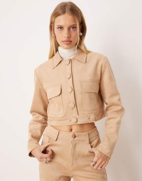 Soho Wardrobe cropped faux suede jacket in beige - view 1