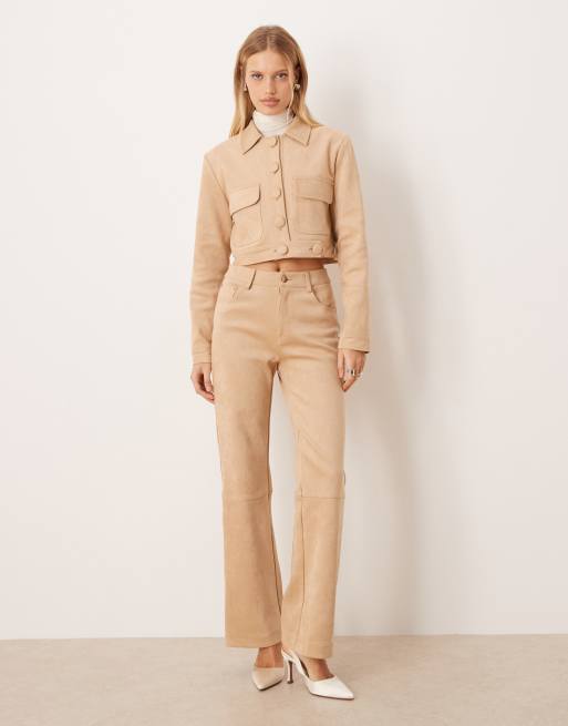 Soho Wardrobe cropped faux suede jacket in beige, 2 of 4