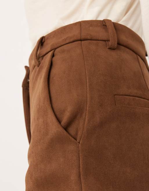 Soho Wardrobe faux suede high waisted A line shorts in dark brown, 5 of 5