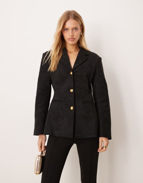 Soho Wardrobe faux suede waist cinching blazer in black - view 1