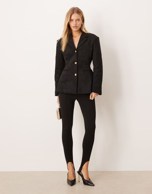 Soho Wardrobe faux suede waist cinching blazer in black, 2 of 4