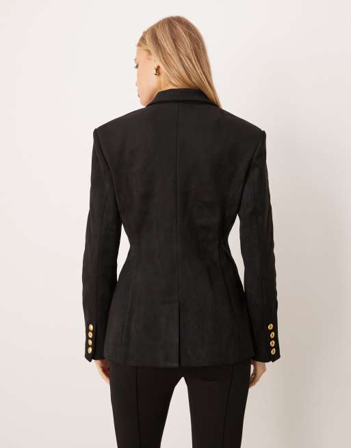 Soho Wardrobe faux suede waist cinching blazer in black, 3 of 4