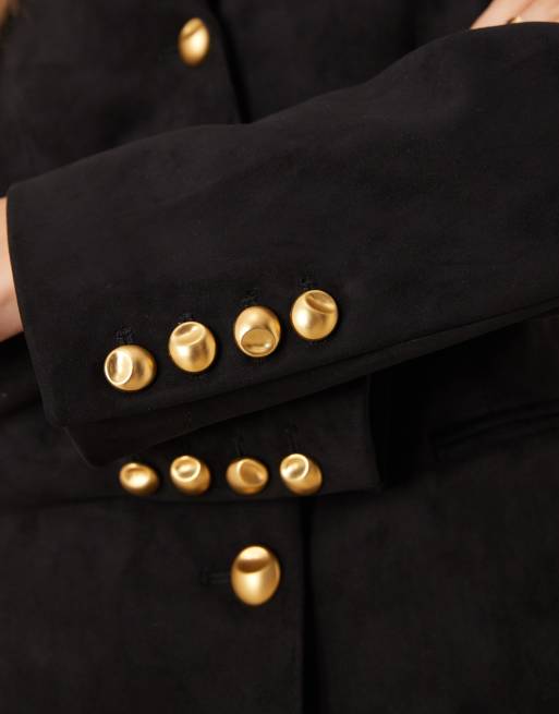 Soho Wardrobe faux suede waist cinching blazer in black, 4 of 4