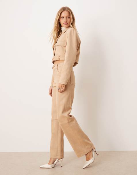 Soho Wardrobe high waisted faux suede trousers in beige