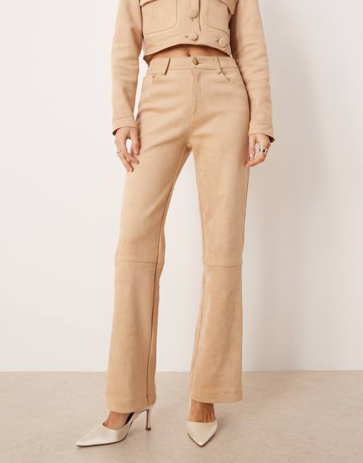 Soho Wardrobe high waisted faux suede trousers in beige, 2 of 5