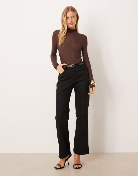 Soho Wardrobe high waisted faux suede trousers in black