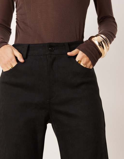 Soho Wardrobe high waisted faux suede trousers in black, 3 of 5