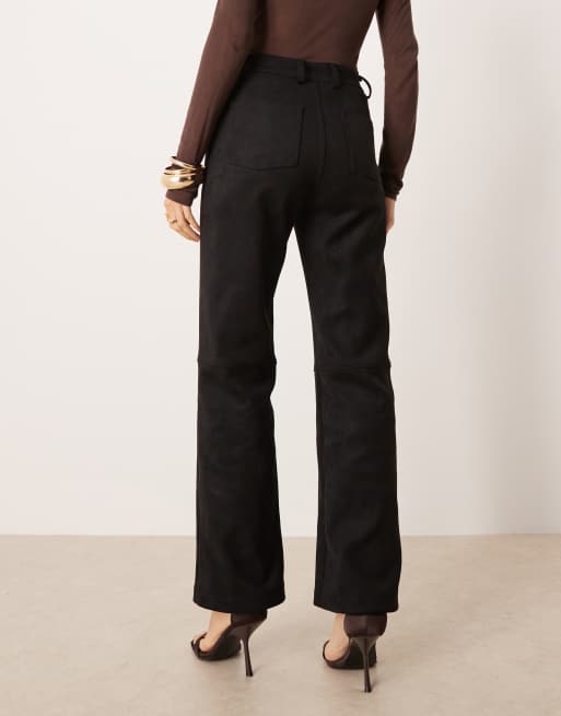 Soho Wardrobe high waisted faux suede trousers in black, 4 of 5
