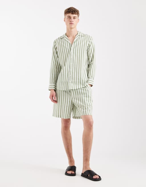 Sol Beach beach shirt co-ord in green and white stripe, 2 of 5