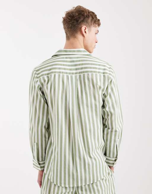 Sol Beach beach shirt co-ord in green and white stripe, 3 of 5
