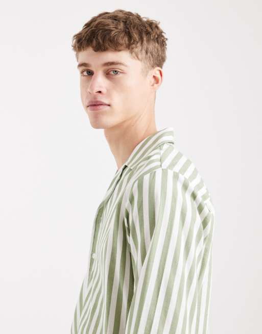 Sol Beach beach shirt co-ord in green and white stripe, 4 of 5