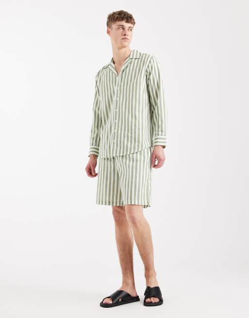 Sol Beach beach shorts in green and white stripes - part of a set, 2 of 5