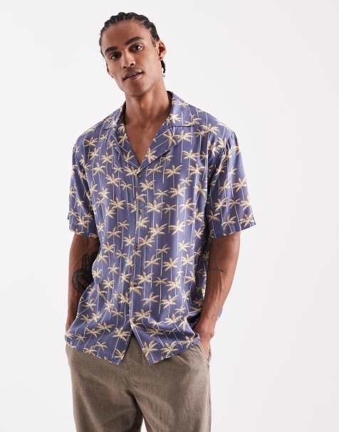 Sol Beach - Camicia da mare blu navy con stampa di foglie - view 1