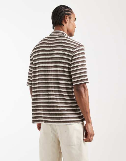 Sol Beach - Camicia da mare marrone multicolore a righe, 3 di 5