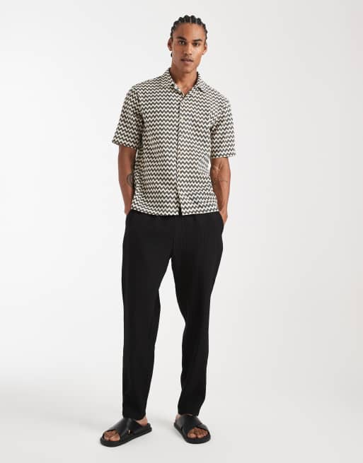 Sol Beach - Camicia da mare nera con motivo a spina di pesce, 2 di 5