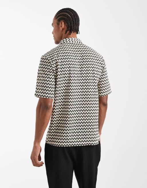 Sol Beach - Camicia da mare nera con motivo a spina di pesce, 3 di 5