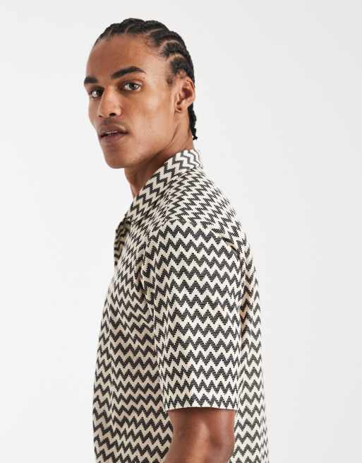 Sol Beach - Camicia da mare nera con motivo a spina di pesce, 4 di 5