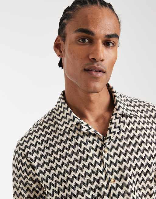 Sol Beach - Camicia da mare nera con motivo a spina di pesce, 5 di 5
