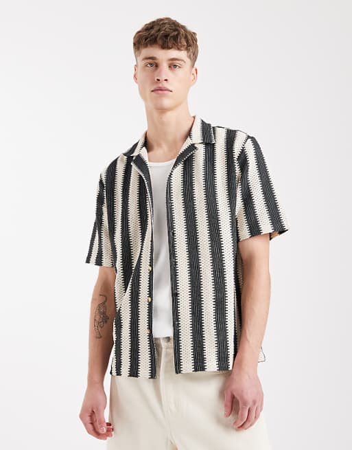 Sol Beach crochet beach shirt in black and cream stripe