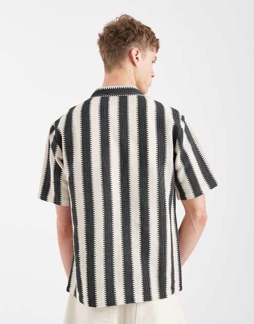 Sol Beach crochet beach shirt in black and cream stripe, 3 of 5