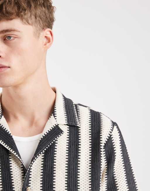 Sol Beach crochet beach shirt in black and cream stripe, 5 of 5