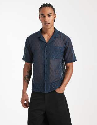 Sol Beach Crochet Embroidered Beach Shirt In Blue