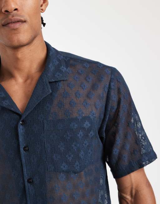 Sol Beach crochet embroidered beach shirt in navy