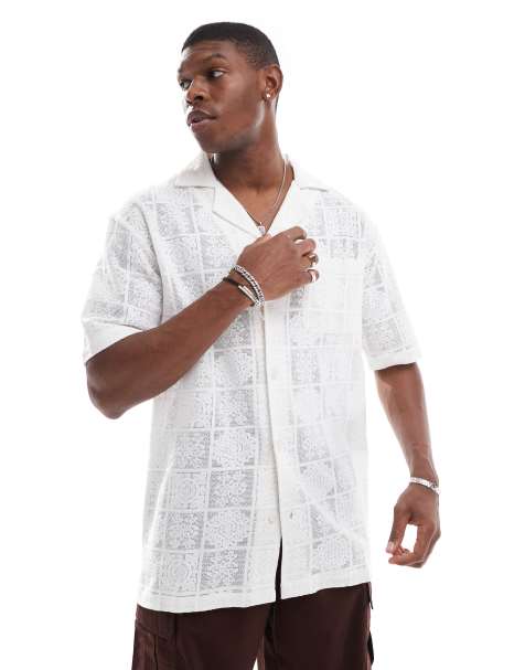 Sol Beach crochet short sleeve beach shirt in cream - view 1