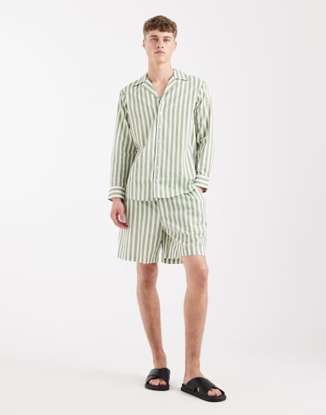 Sol Beach - Gestreepte strand-co-ord set in groen en wit - view 1