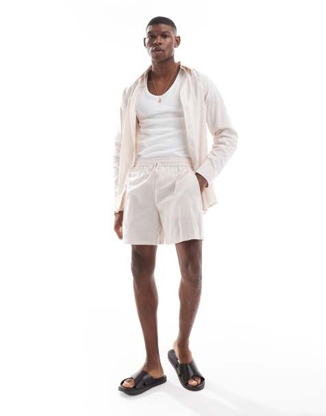 Sol Beach linen drawstring beach short in beige - view 1