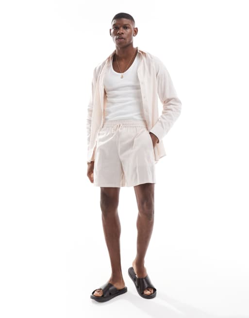 Sol Beach linen drawstring beach shorts in beige