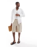 [Sol Beach] Sol Beach linen long sleeve beach shirt in white L White