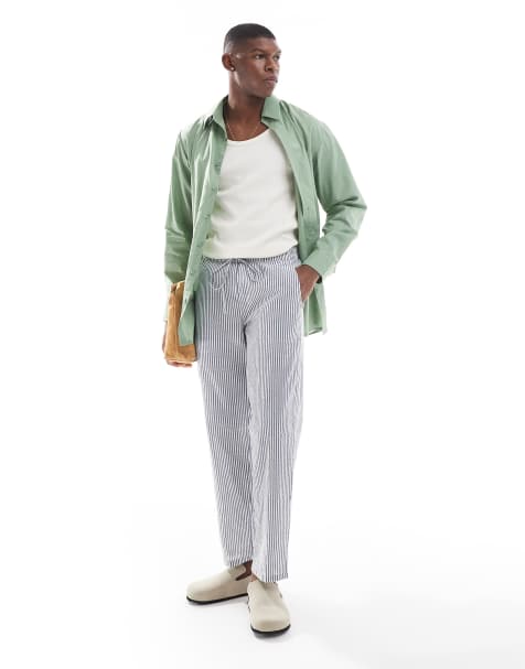 sol beach linen stripe beach pants in navy and white - view 1