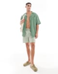 [Sol Beach] Sol Beach linen stripe beach shorts in olive and white stripe-Green XS Olive and white