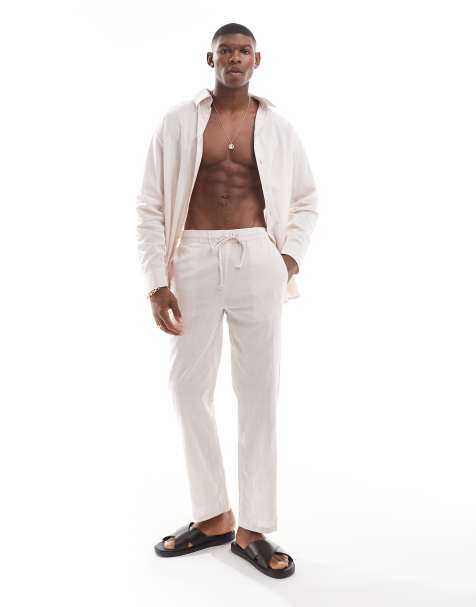 sol beach - Pantalon de plage en lin à cordon de serrage - Beige - view 1