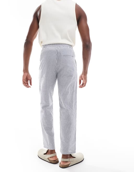 Sol Beach - Pantaloni da spiaggia in lino blu navy e bianchi a righe, 2 di 5