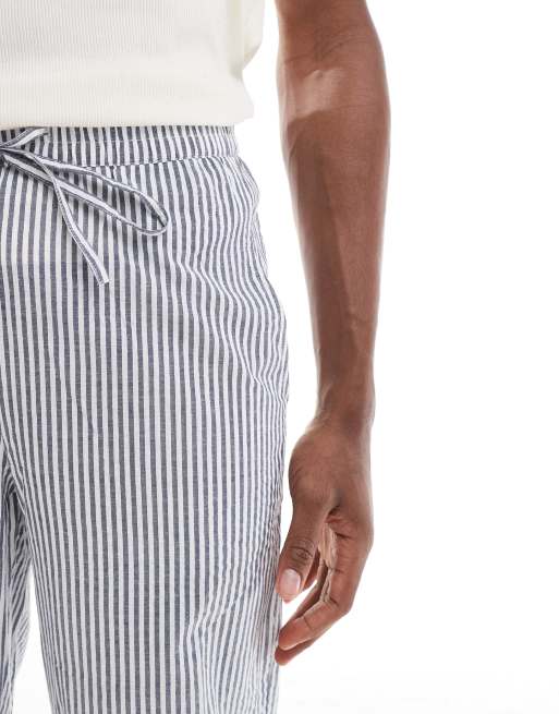 Sol Beach - Pantaloni da spiaggia in lino blu navy e bianchi a righe, 5 di 5