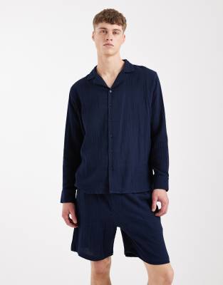 Strand-Shorts in Marineblau mit Waffelstruktur, Kombiteil Marineblau XL