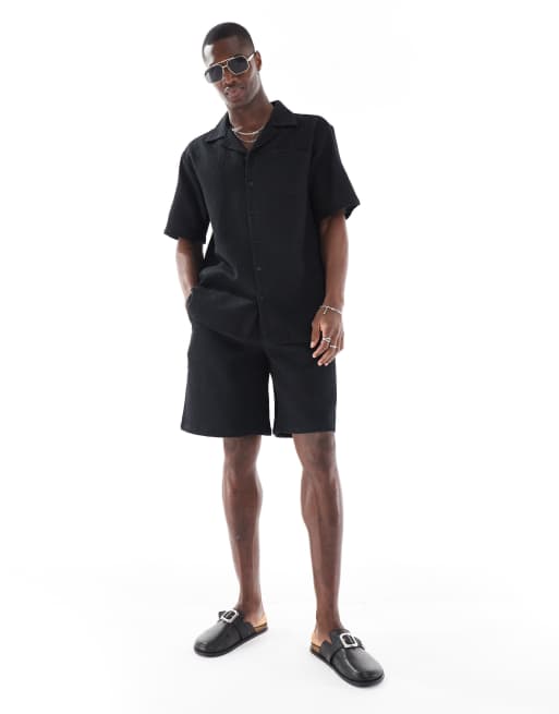 Sol Beach – Strand-Shorts in Schwarz mit Waffelstruktur, 5 von 5