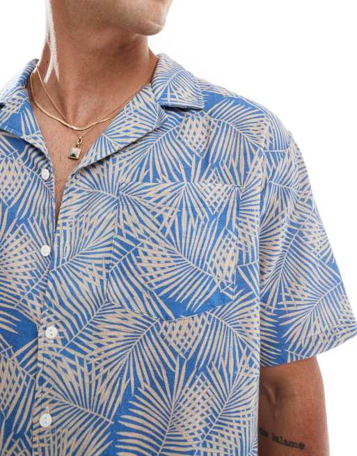 Sol Beach – Strandhemd in Hellblau aus Leinen mit Palmenmuster, 2 von 4