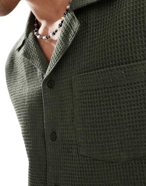 Sol Beach – Strandhemd in Khaki mit Waffelstruktur, 2 von 4