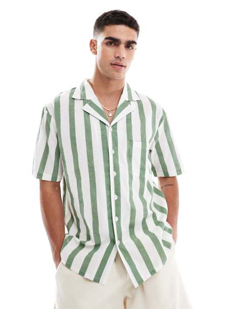 Sol Beach stripe beach shirt in khaki and white