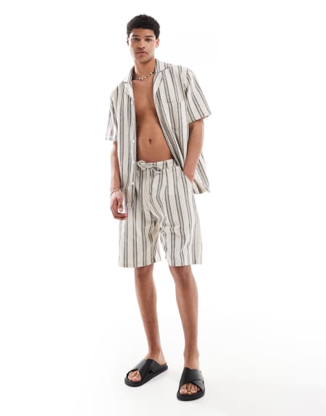 Sol Beach stripe crochet beach shorts in grey and white - view 1