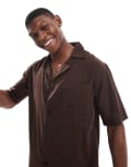 [Sol Beach] Sol Beach textured short sleeve beach shirt in brown (part of a set) M Brown